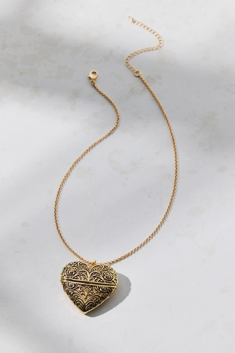 Dogwood Engraved Heart Locket Necklace