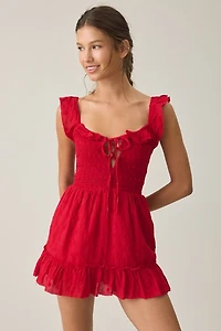 BDG Sunny Polka Dot Smocked Ruffle Romper