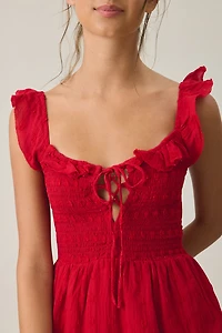 BDG Sunny Polka Dot Smocked Ruffle Romper