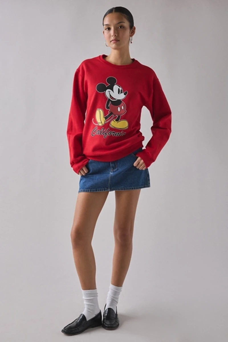 Mickey Mouse California Graphic Crew Neck Pullover Sweatshirt