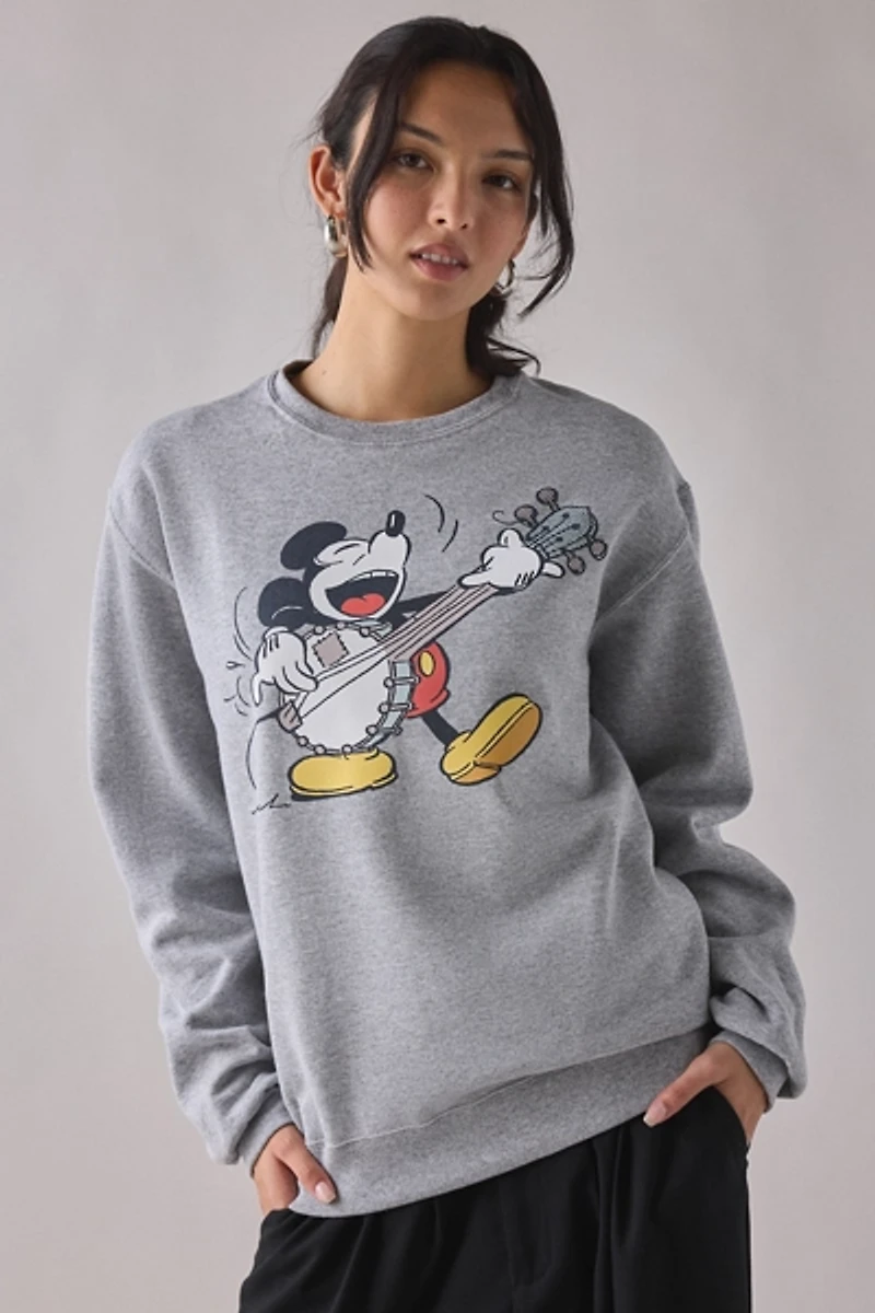Mickey Mouse Banjo Graphic Crew Neck Pullover Sweatshirt