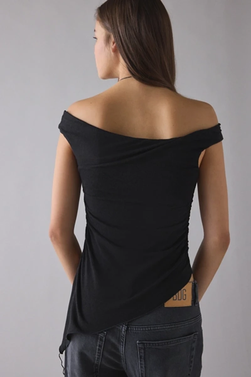 UO Peggy Jersey Knit Asymmetrical Off-The-Shoulder Top