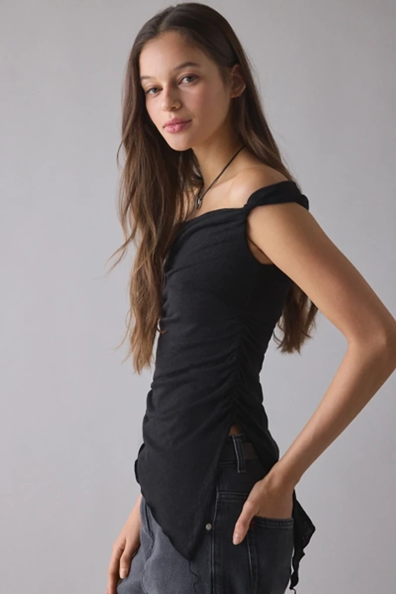 UO Peggy Jersey Knit Asymmetrical Off-The-Shoulder Top