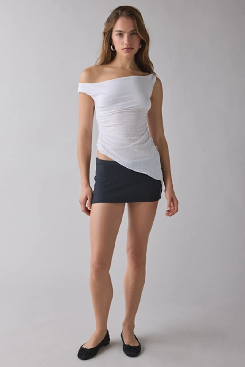 UO Peggy Jersey Knit Asymmetrical Off-The-Shoulder Top