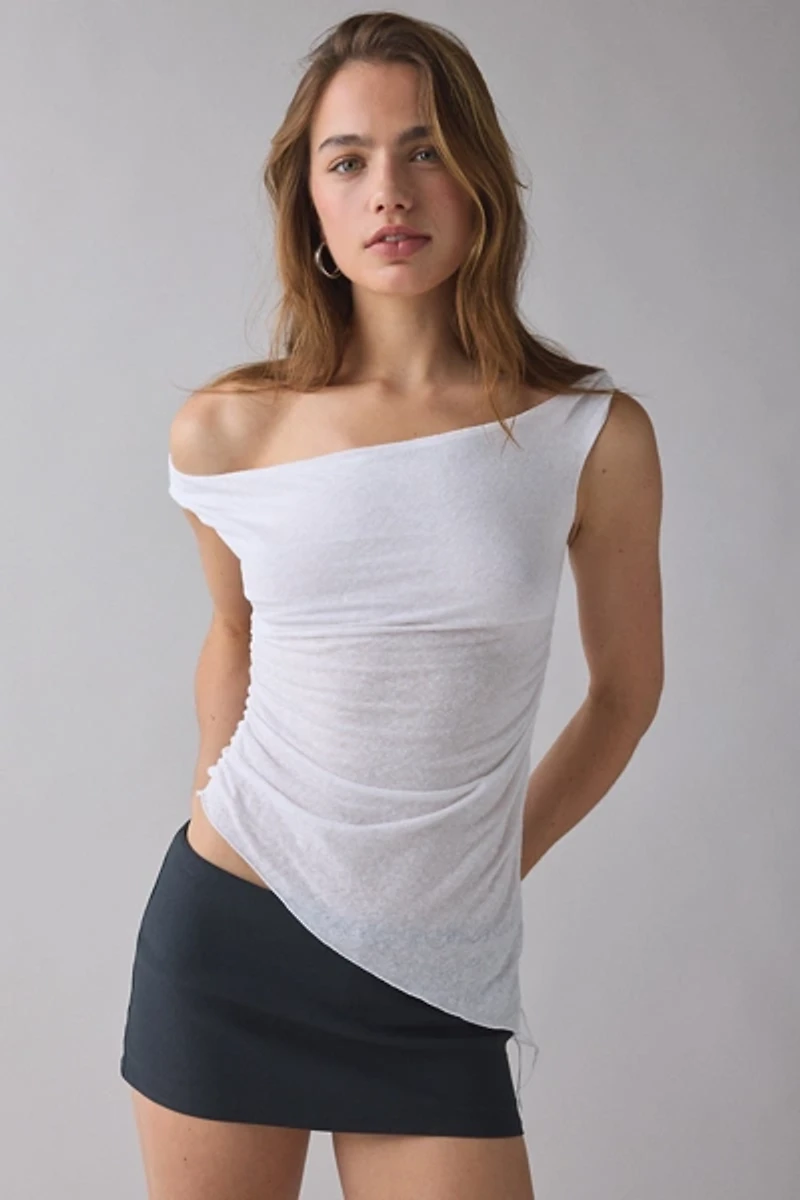 UO Peggy Jersey Knit Asymmetrical Off-The-Shoulder Top
