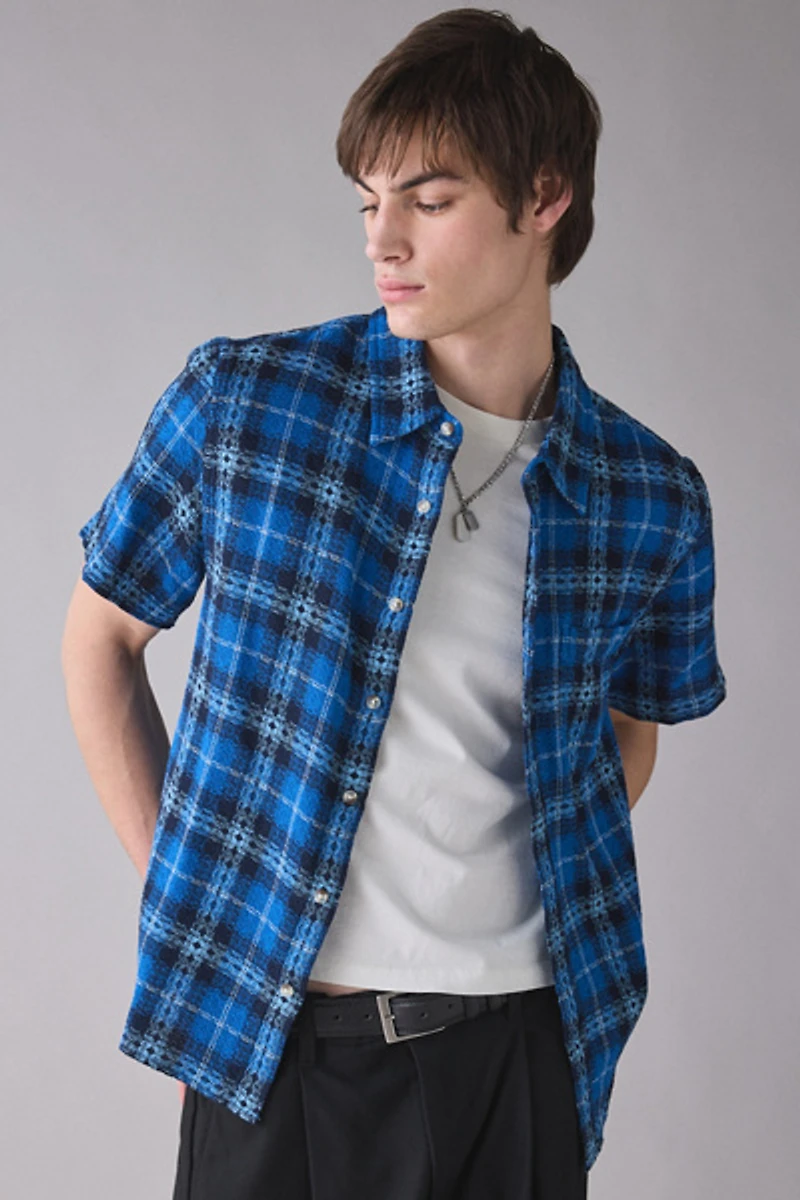 BDG Plaid Textured Weave Short Sleeve Shirt