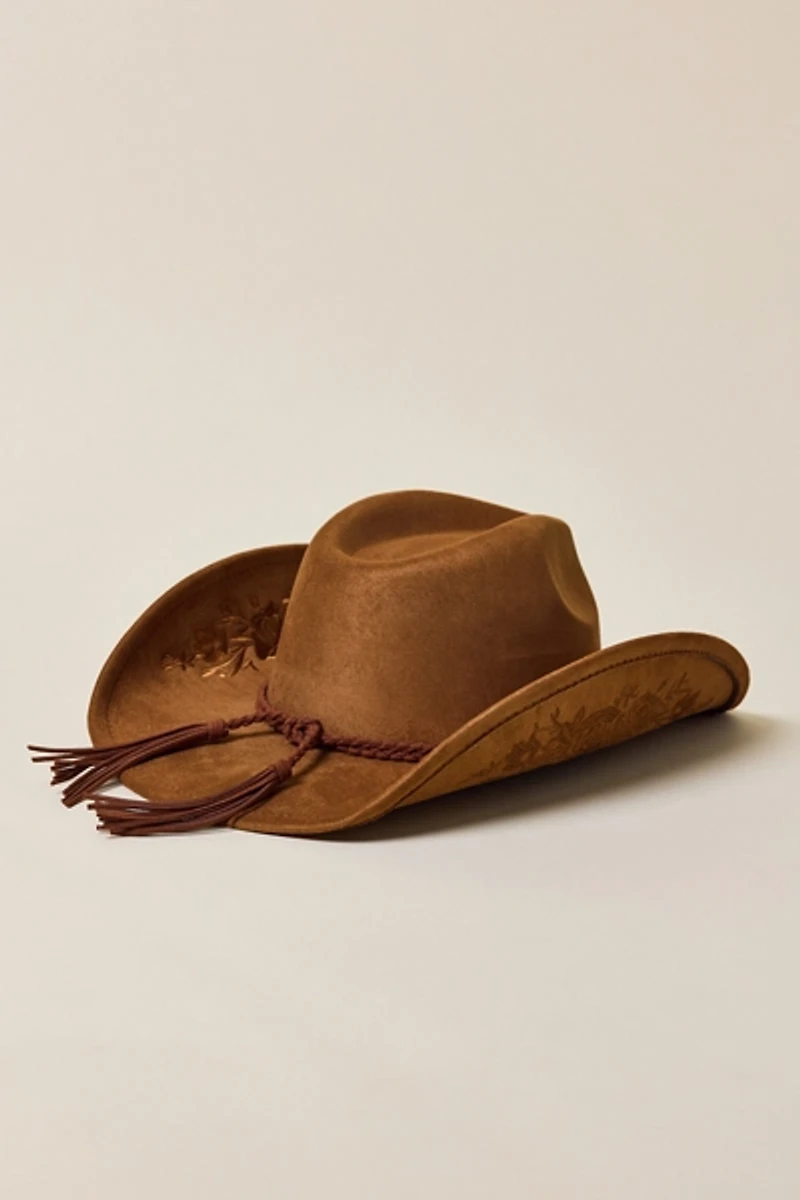 Floral Faux Suede Cowboy Hat