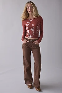 Varsity Sports Graphic Boatneck Long Sleeve Slim Tee