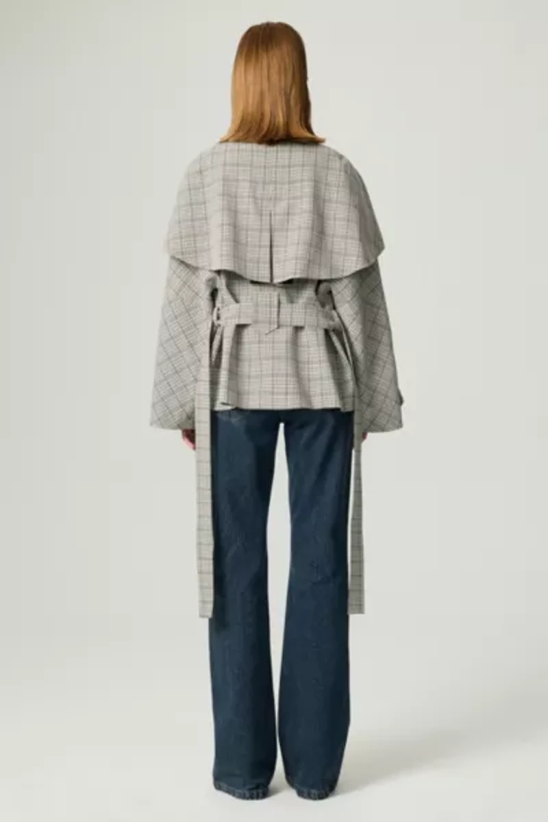 Nocturne Checkered Cape Trench Coat