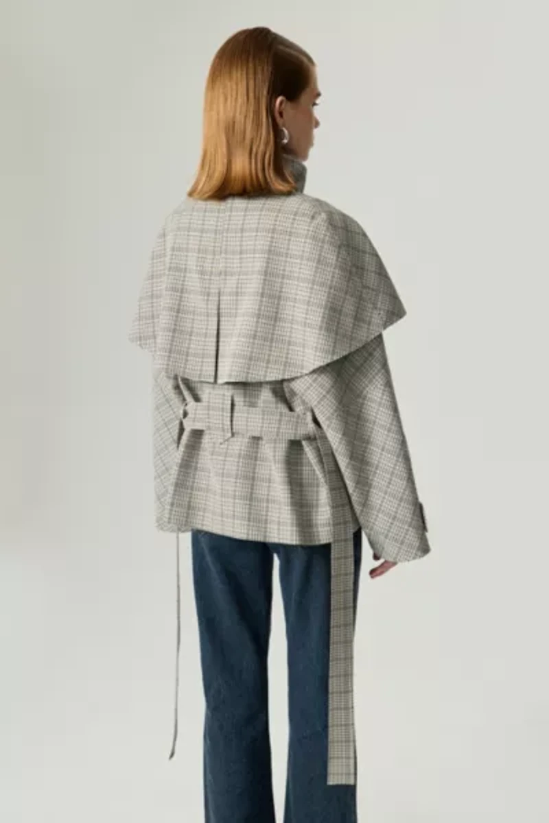 Nocturne Checkered Cape Trench Coat