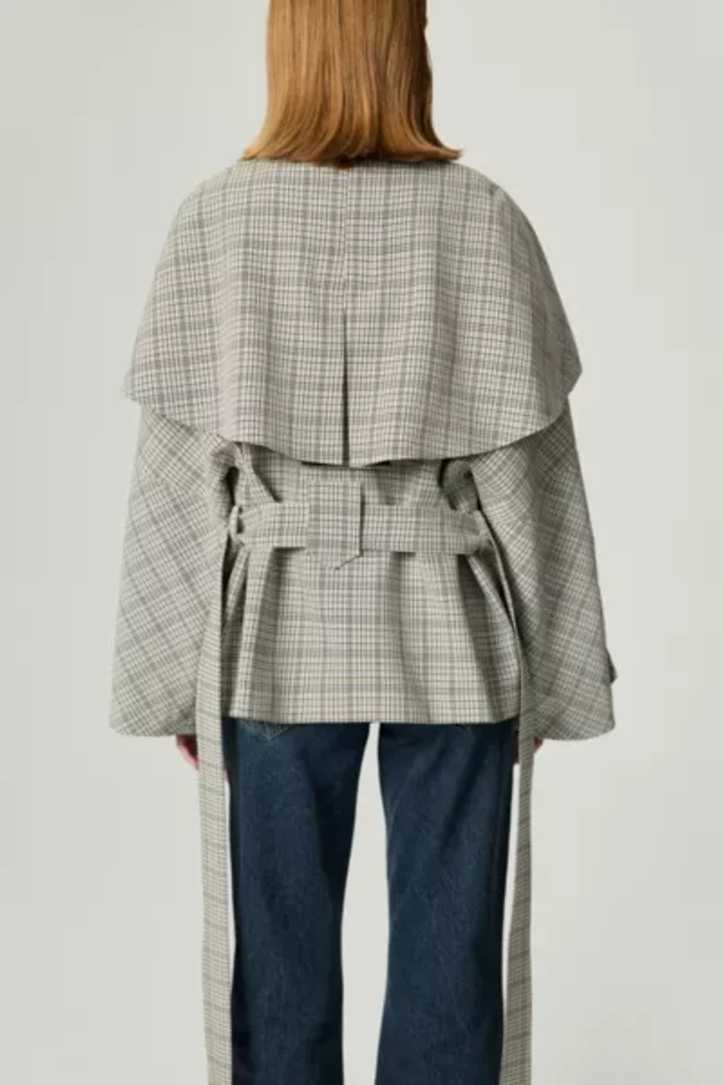Nocturne Checkered Cape Trench Coat