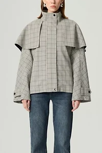 Nocturne Checkered Cape Trench Coat