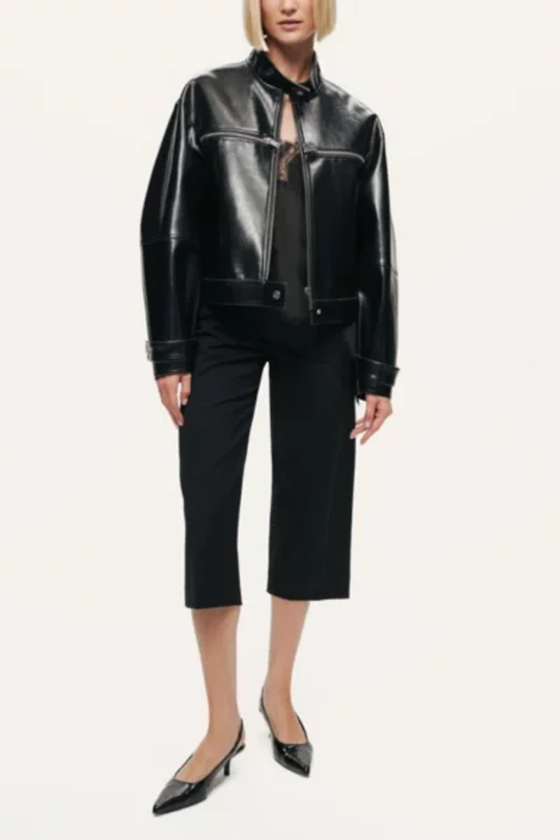 Nocturne Cropped Faux Leather Biker Jacket
