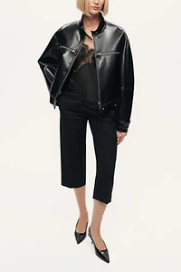 Nocturne Cropped Faux Leather Biker Jacket