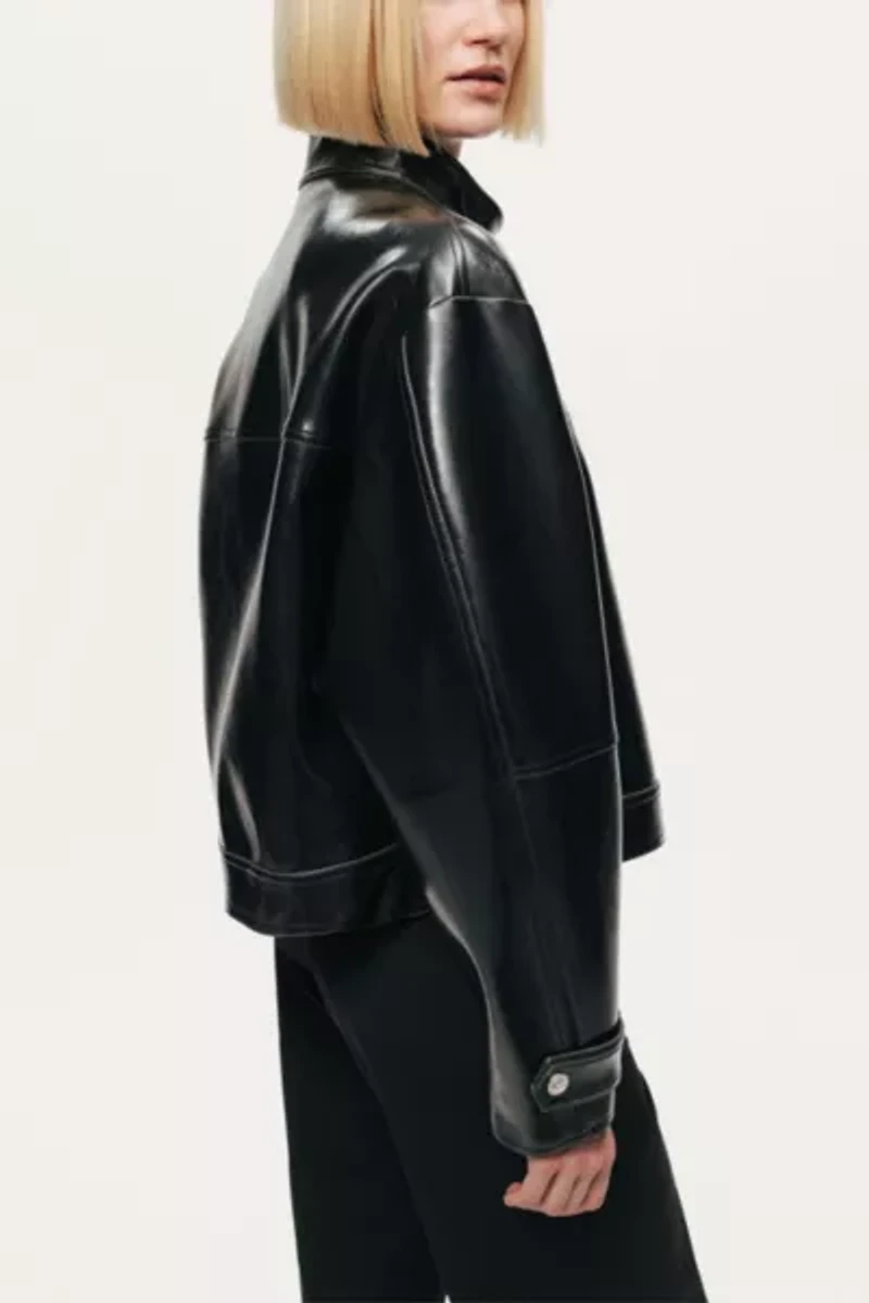 Nocturne Cropped Faux Leather Biker Jacket