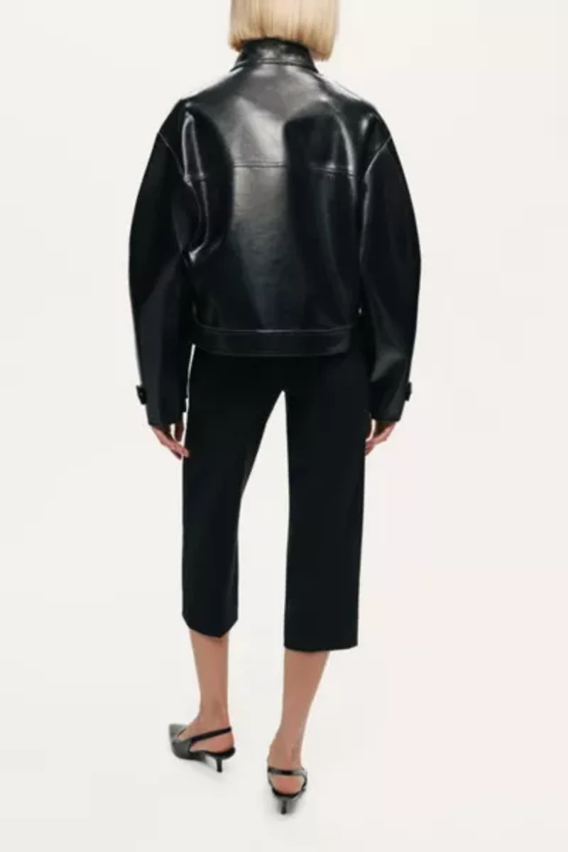 Nocturne Cropped Faux Leather Biker Jacket