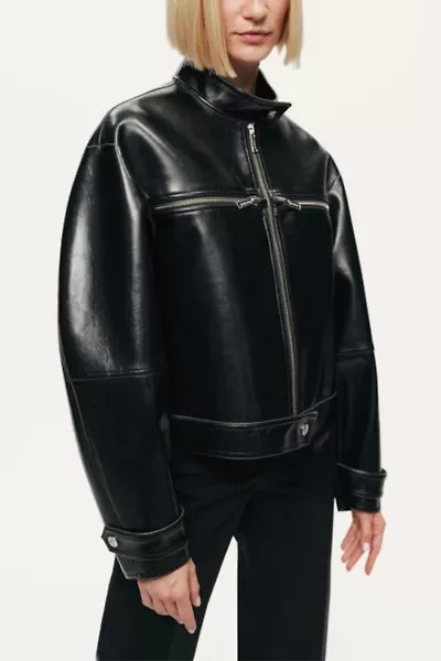 Nocturne Cropped Faux Leather Biker Jacket