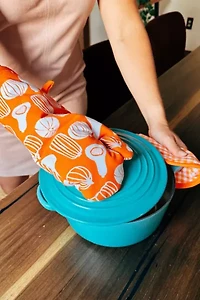Julie Peach Gingham & Gourds Oven Mitt Set
