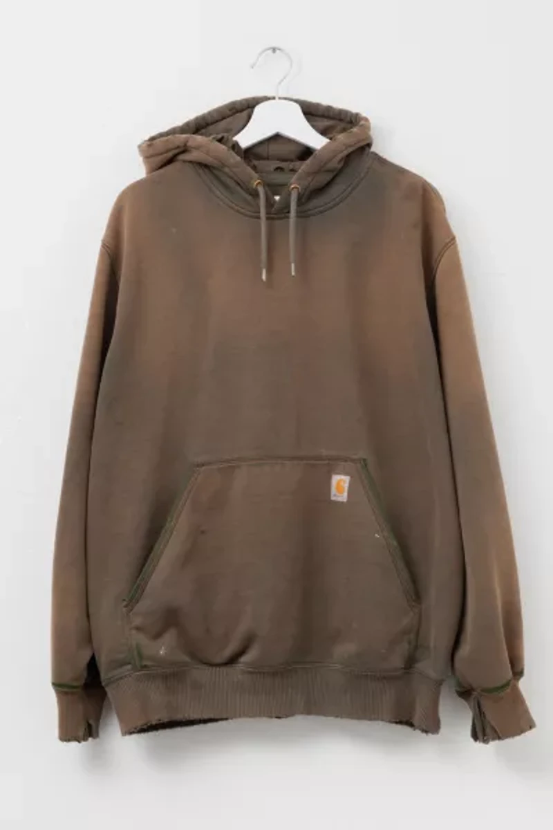 Vintage Y2K Carhartt Heavily Distressed Brown Hoodie Sweatshirt