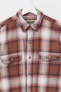 Vintage Y2K Distressed Brown and White Plaid Heavyweight Flannel Button Up Shirt