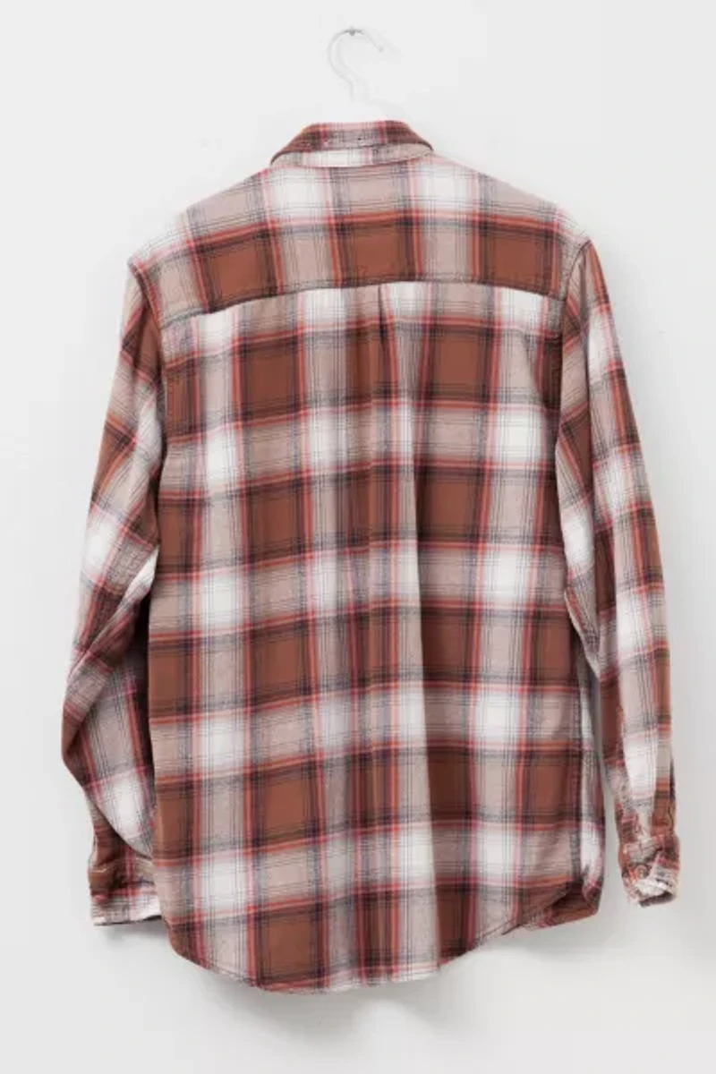 Vintage Y2K Distressed Brown and White Plaid Heavyweight Flannel Button Up Shirt