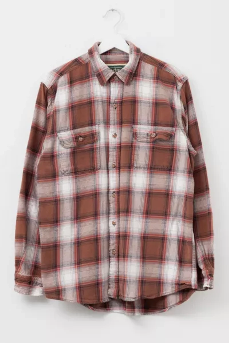 Vintage Y2K Distressed Brown and White Plaid Heavyweight Flannel Button Up Shirt