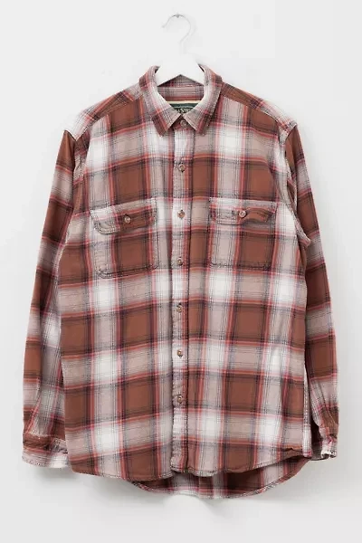 Vintage Y2K Distressed Brown and White Plaid Heavyweight Flannel Button Up Shirt