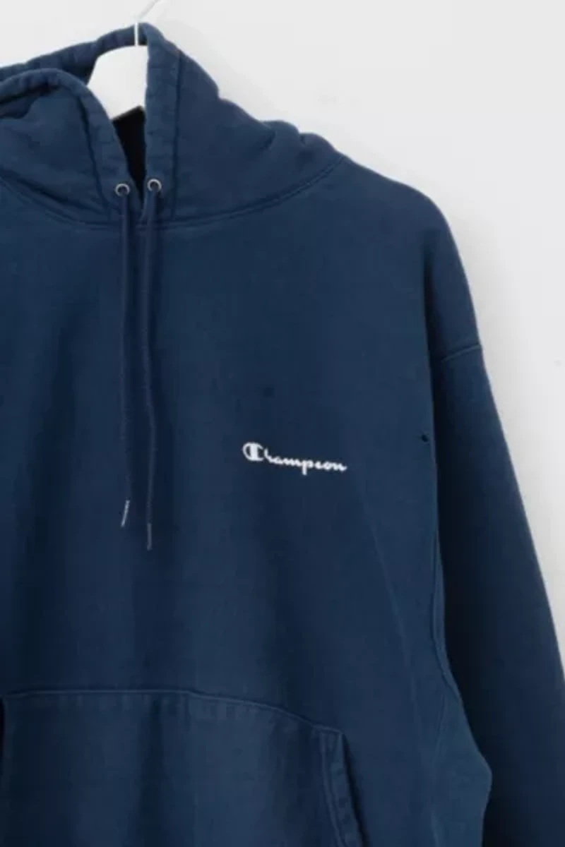 Vintage Y2K Distressed Champion Reverse Weave Heavyweight Navy Blue Hoodie Pullover Sweatshirt