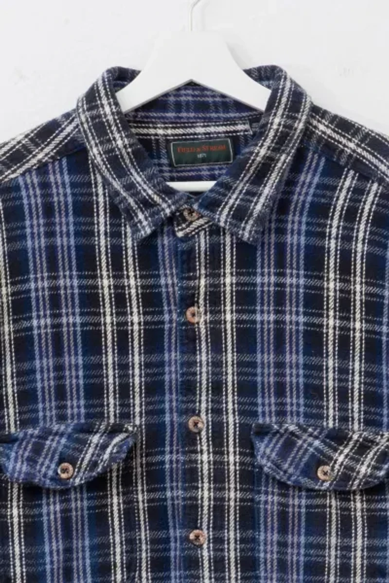 Vintage Y2K Heavyweight Cotton Blue and White Plaid Flannel Button Up Shirt