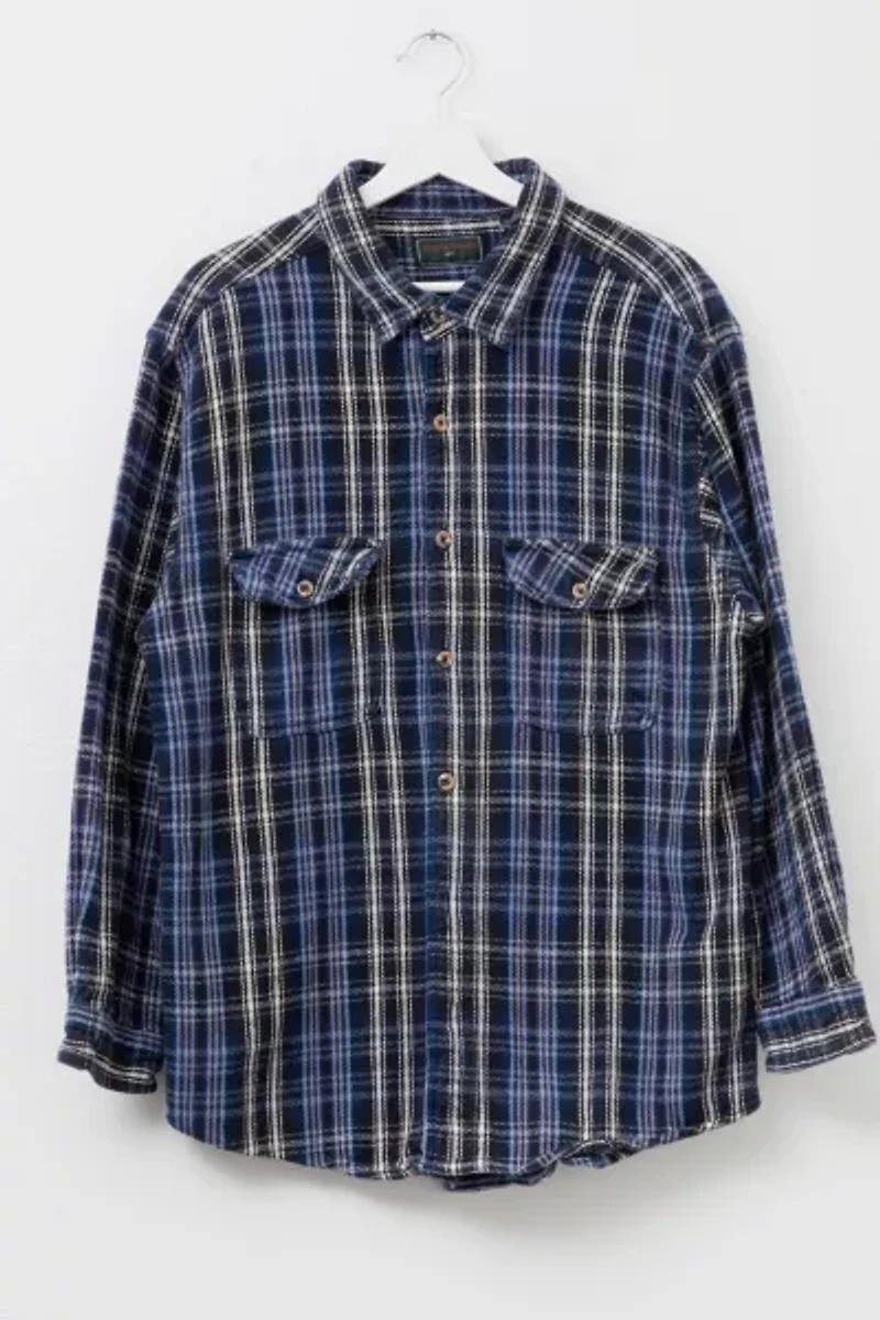 Vintage Y2K Heavyweight Cotton Blue and White Plaid Flannel Button Up Shirt