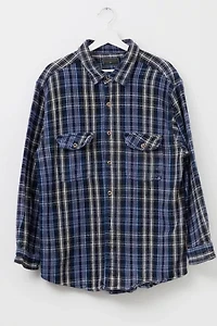 Vintage Y2K Heavyweight Cotton Blue and White Plaid Flannel Button Up Shirt
