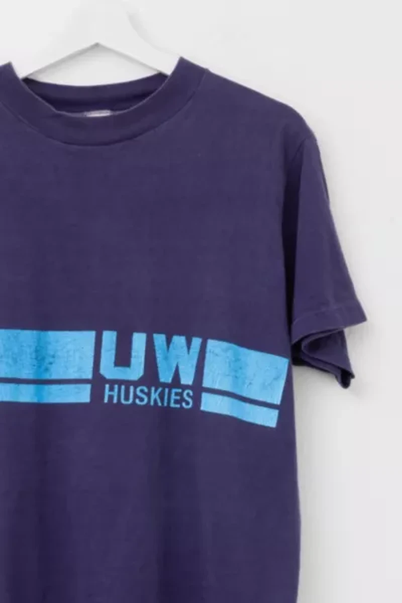 Vintage 1970s University of Washington Huskies Distressed Blue Cotton Graphic T-Shirt Made in USA