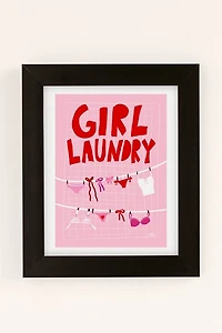 AthenesAtelier Girl Laundry Pink And Red Art Print