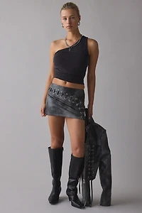 BY.DYLN Karlita Lace-Up Faux Leather Micro Mini Skirt