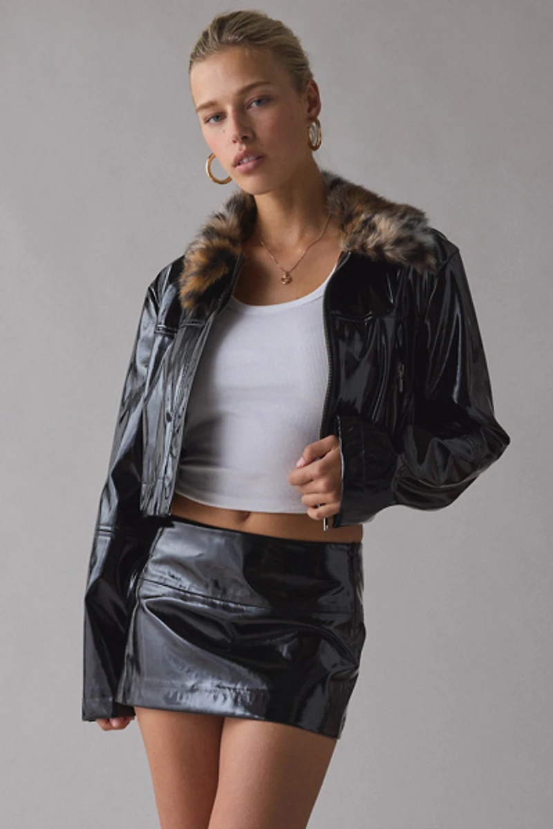 BY.DYLN Lenni Coated Faux Leather Micro Mini Skirt