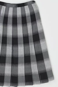 Vintage 1960s Grey & Black Plaid Pleated Midi Skirt