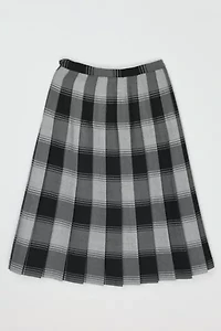 Vintage 1960s Grey & Black Plaid Pleated Midi Skirt