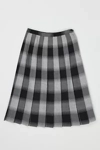 Vintage 1960s Grey & Black Plaid Pleated Midi Skirt