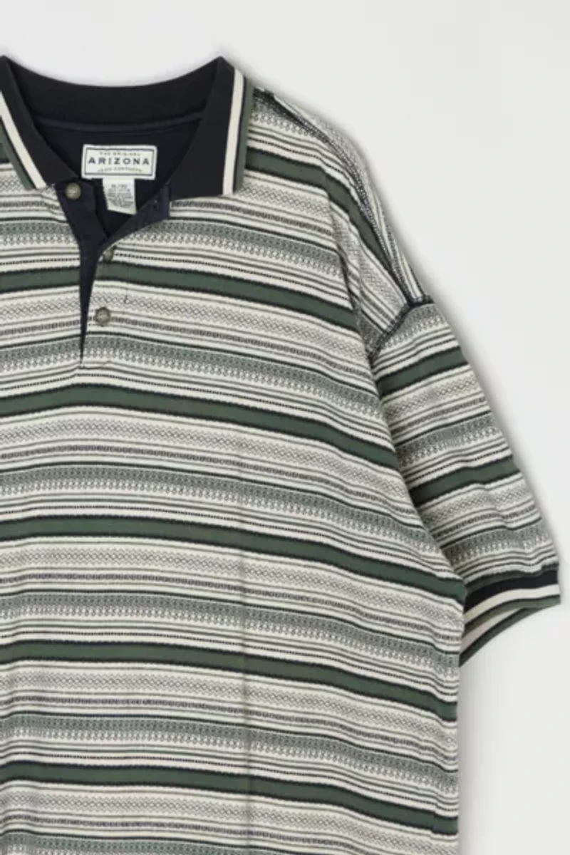 Vintage 90s Textured Striped Polo Shirt