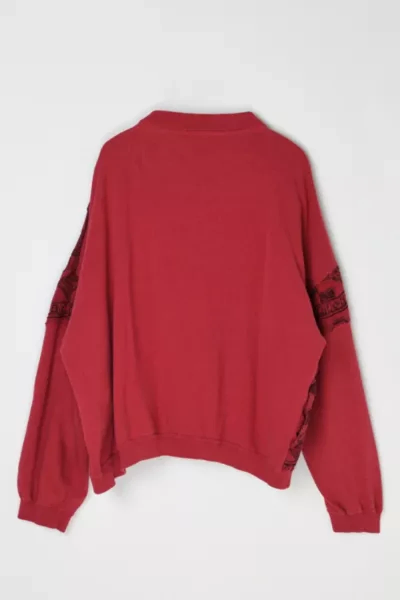 Vintage 90s Red & Black Patterned Knit Button-Collar Sweater
