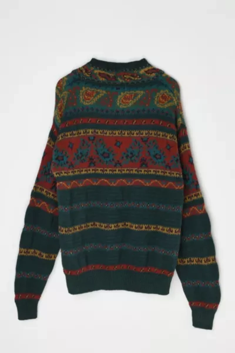 Vintage Aeropostale Dark Green Patterned V-Neck Sweater