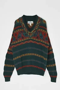 Vintage Aeropostale Dark Green Patterned V-Neck Sweater