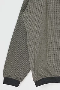 Vintage 90s Grey & Tan Houndstooth Knit Sweatshirt
