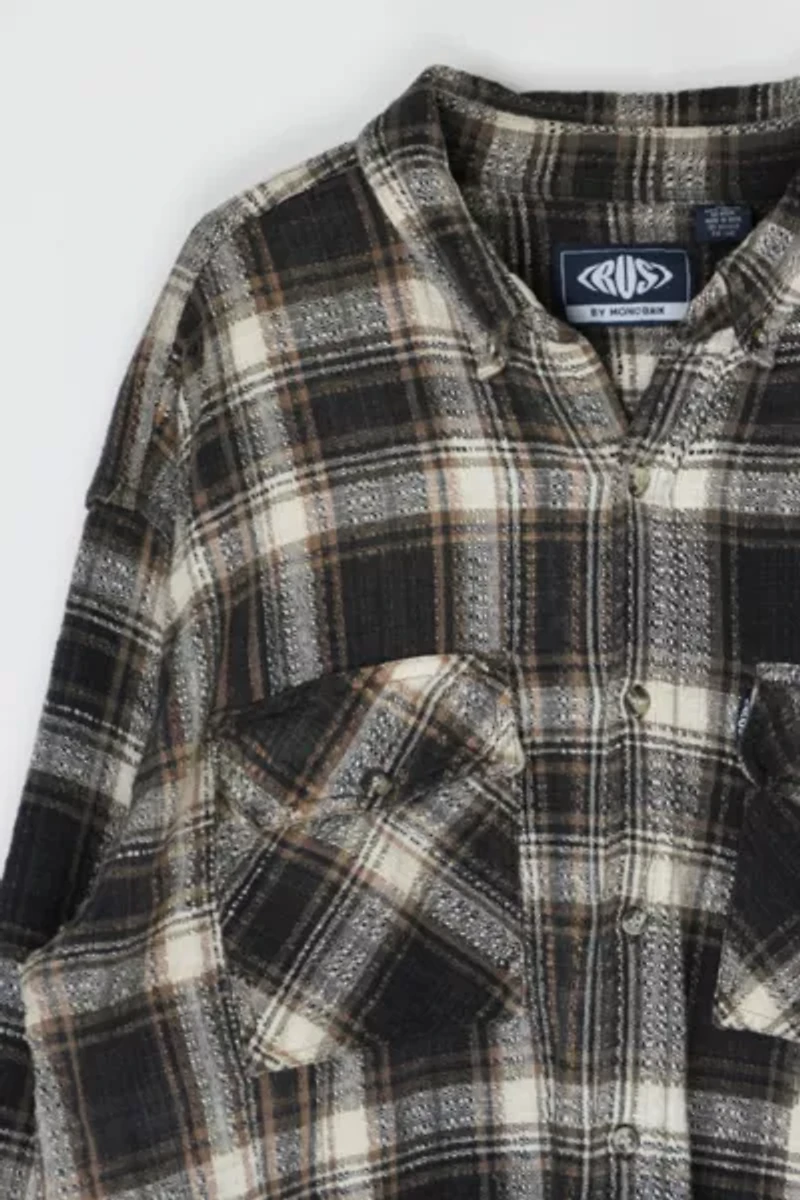 Vintage 90s Tan & Black Heavy Flannel Shirt