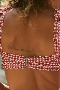 For Love & Lemons Alison Gingham Eyelet Lace Bandeau Bikini Top