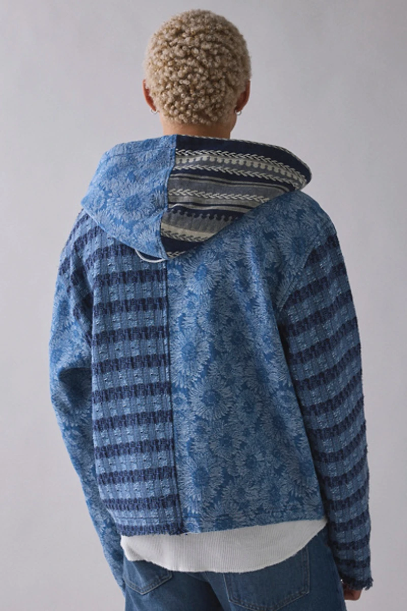 Honor The Gift Indigo Tapestry Patchwork Zip Hoodie Sweatshirt