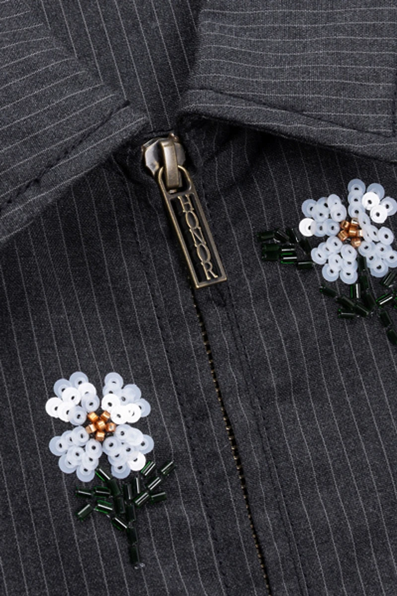 Honor The Gift Flower Beaded Zip-Up Jacket