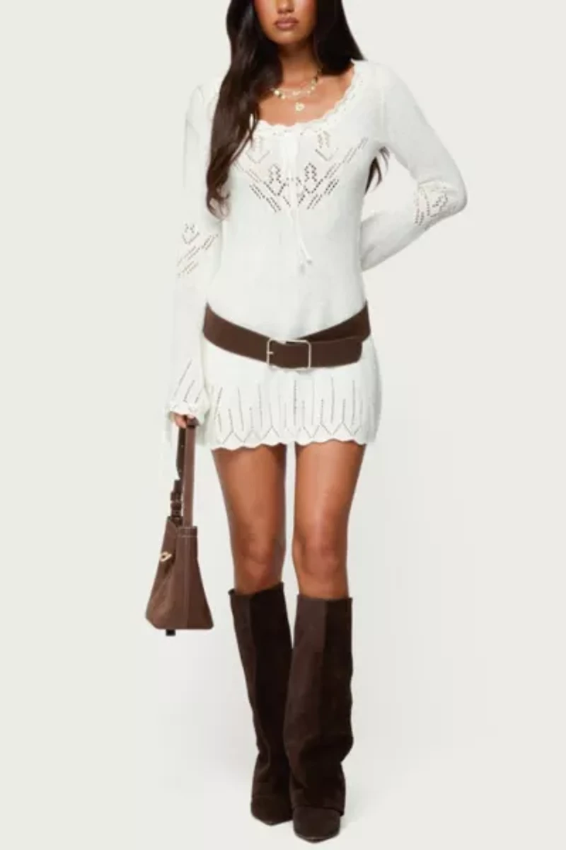 Edikted Shaia Pointelle Knit Mini Dress