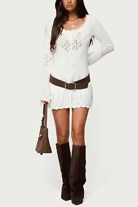 Edikted Shaia Pointelle Knit Mini Dress