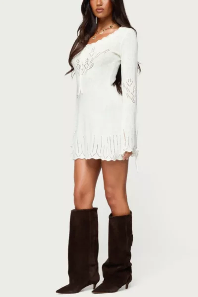 Edikted Shaia Pointelle Knit Mini Dress